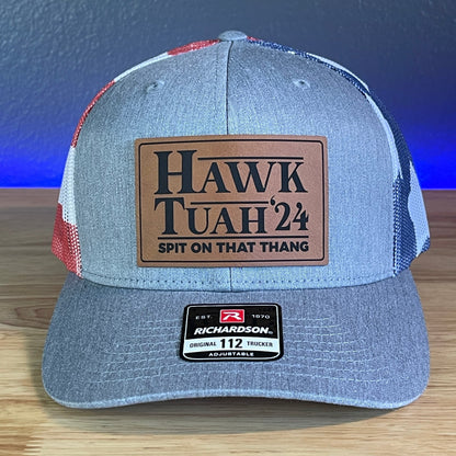 Hawk Tuah Spit On That Thang Viral Leather Patch Hat Stars & Stripes - Hollow Point Society - Patch Hat