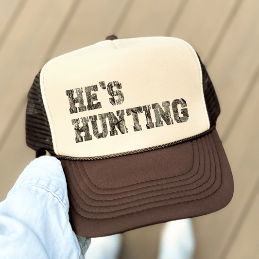 HE'S HUNTING Classic 5 - Panel Foam Trucker Hat Tan/Brown - Hollow Point Society - Trucker Hat