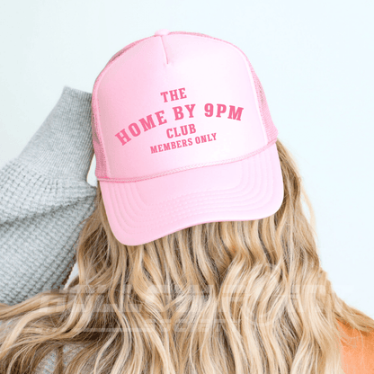 Home By 9pm Club Funny Classic Foam Trucker Hat for Women Light