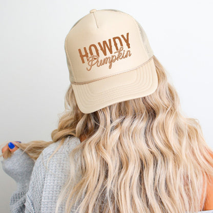 Howdy Pumpkin Classic Foam Trucker Hat Khaki - Hollow Point Society - Trucker Hat