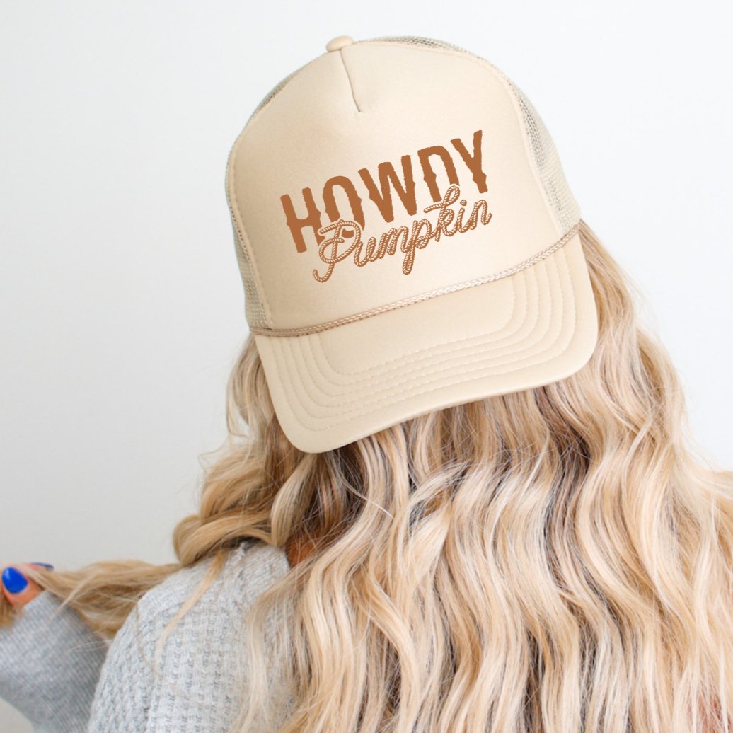 Howdy Pumpkin Classic Foam Trucker Hat Khaki - Hollow Point Society - Trucker Hat