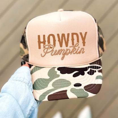 Howdy Pumpkin Classic Foam Trucker Hat Tan/Camo - Hollow Point Society - Trucker Hat