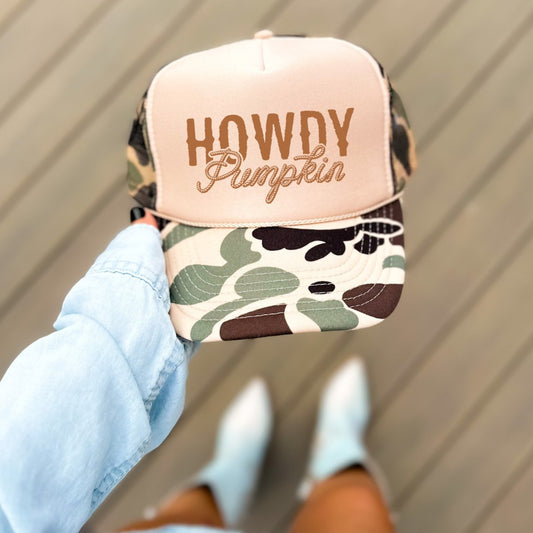 Howdy Pumpkin Classic Foam Trucker Hat Tan/Camo - Hollow Point Society - Trucker Hat