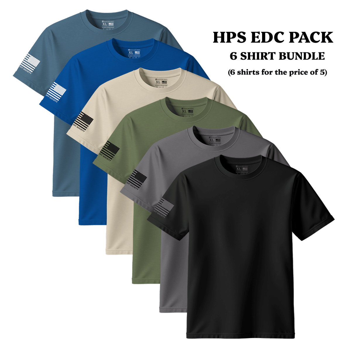HPS American Flag Everyday Classics (EDC) Essentials 6pk T-Shirt Bundle - Hollow Point Society - T-Shirt