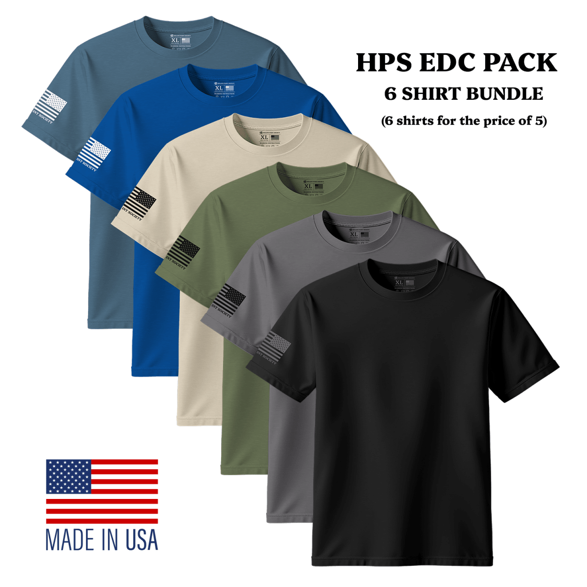 HPS American Flag Everyday Classics (EDC) Essentials 6pk T-Shirt Bundle - Hollow Point Society - T-Shirt