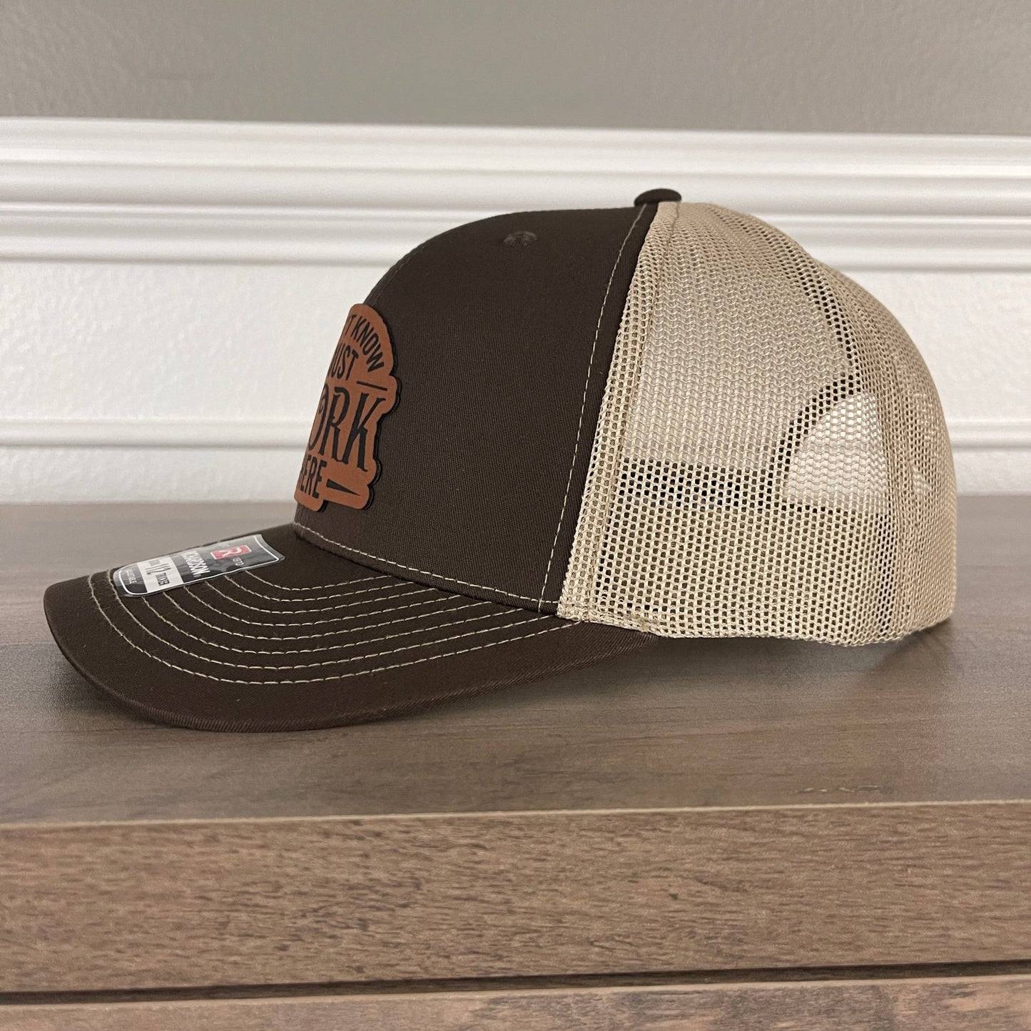 I Don't Know I Just Work Here Funny Leather Patch Hat Brown - Hollow Point Society - Patch Hat