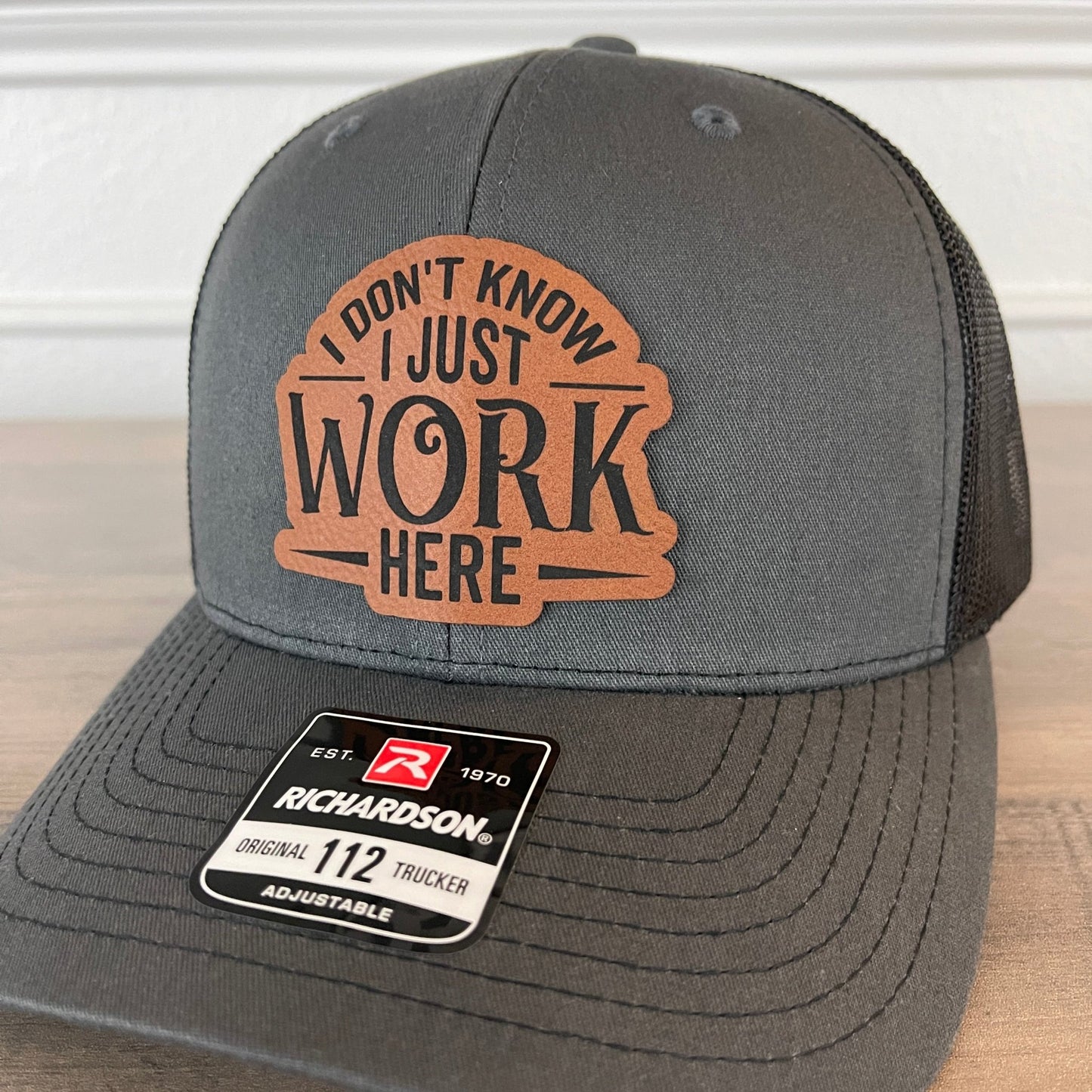 I Don't Know I Just Work Here Funny Leather Patch Hat Charcoal/Black - Hollow Point Society - Patch Hat