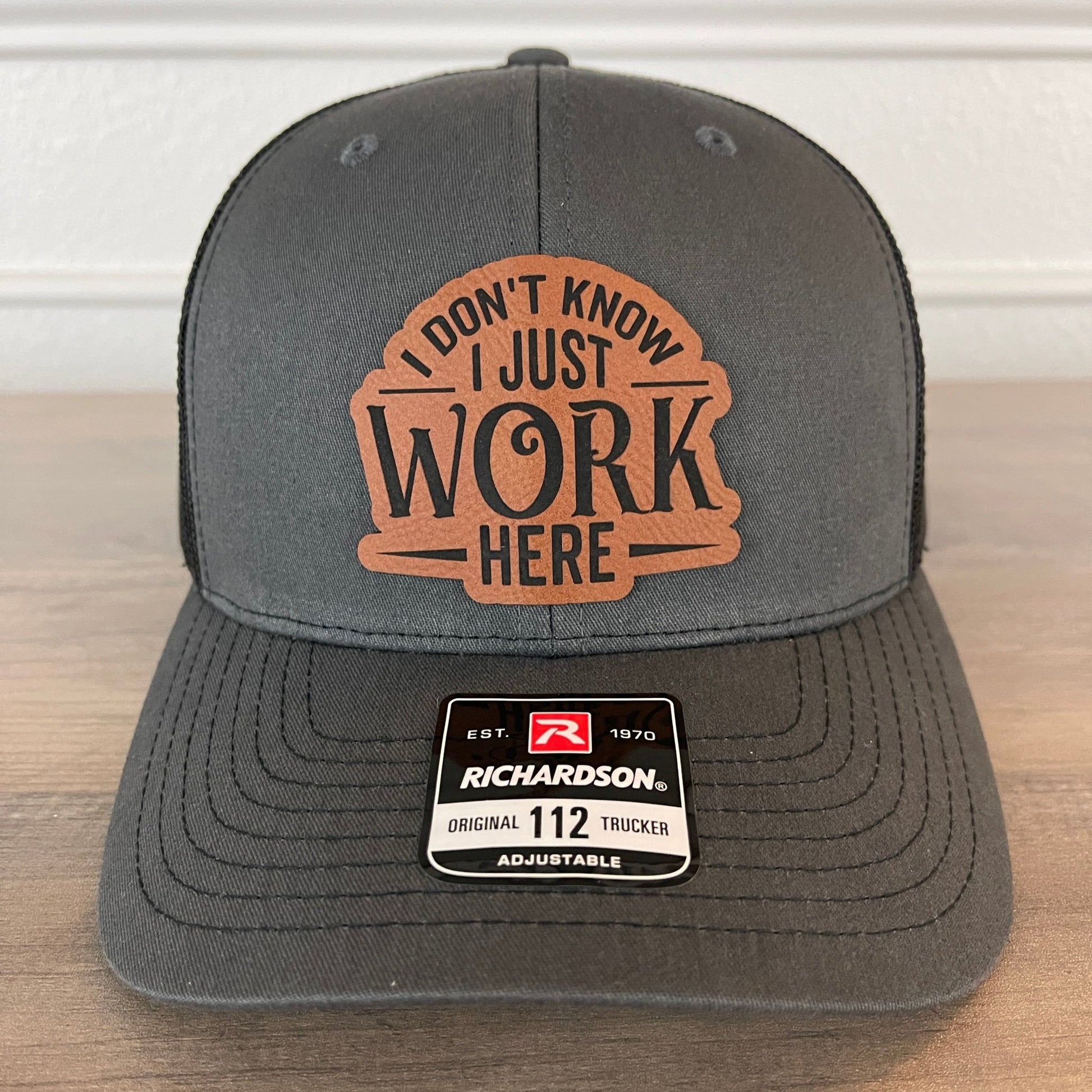 I Don't Know I Just Work Here Funny Leather Patch Hat Charcoal/Black - Hollow Point Society - Patch Hat