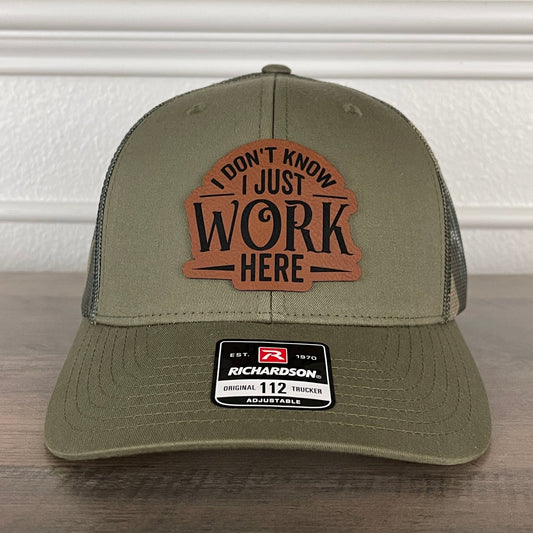 I Don't Know I Just Work Here Funny Leather Patch Hat Green/Camo - Hollow Point Society - Patch Hat