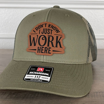 I Don't Know I Just Work Here Funny Leather Patch Hat Green/Camo - Hollow Point Society - Patch Hat