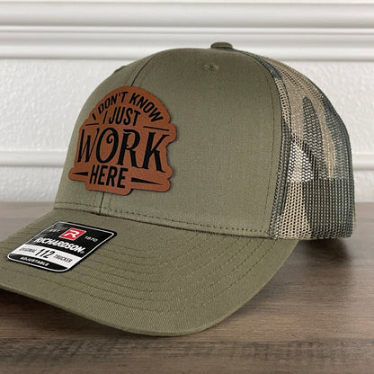 I Don't Know I Just Work Here Funny Leather Patch Hat Green/Camo - Hollow Point Society - Patch Hat