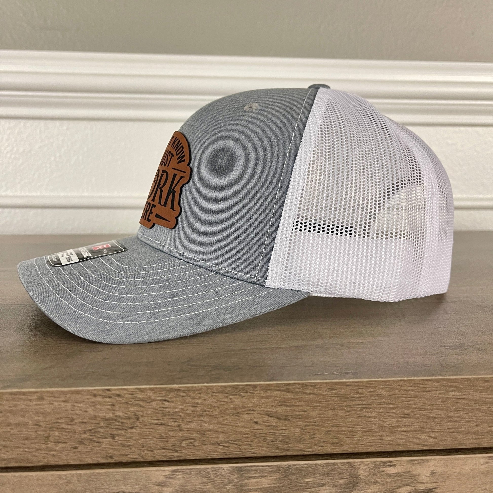 I Don't Know, I Just Work Here Funny Leather Patch Hat Grey/White - Hollow Point Society - Patch Hat