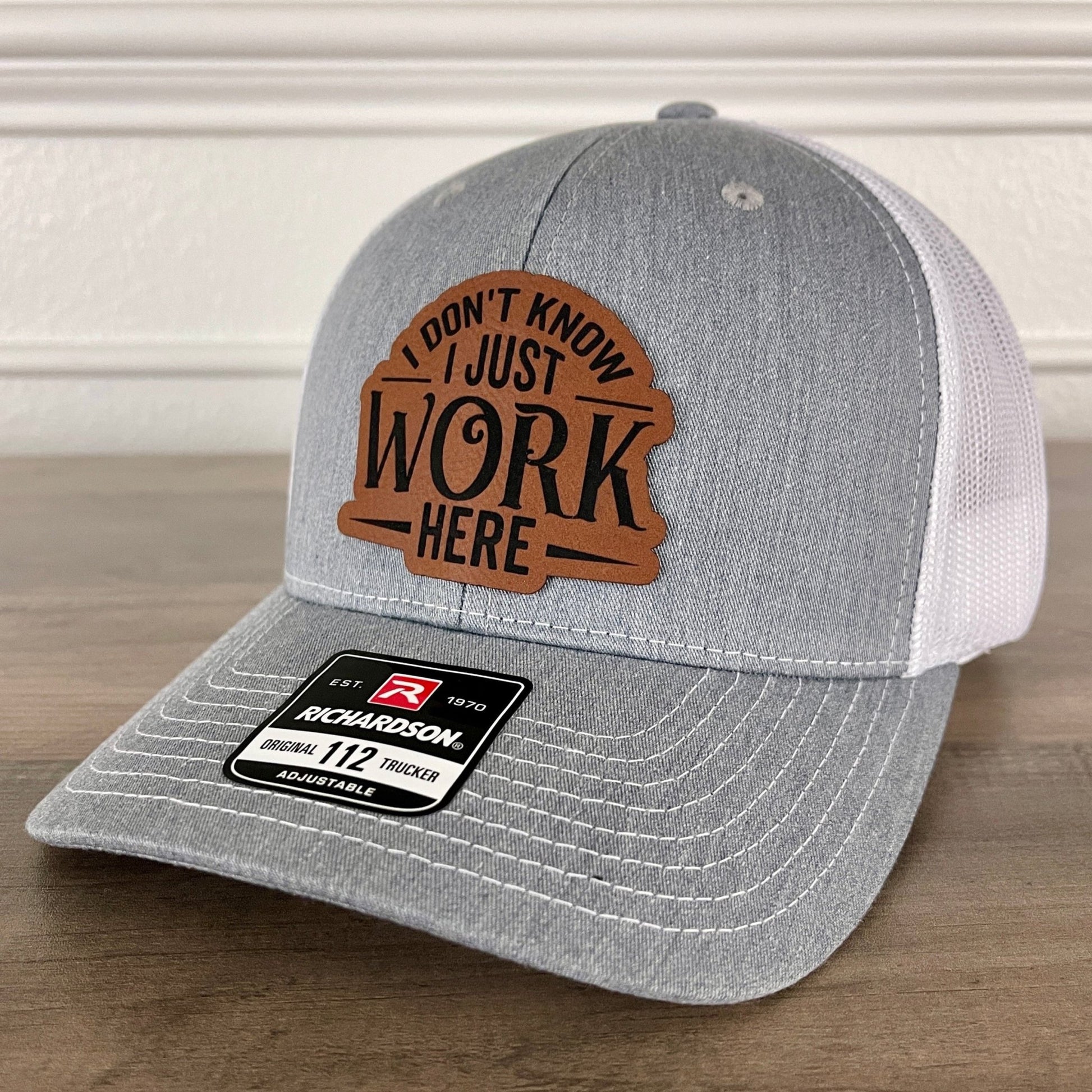 I Don't Know, I Just Work Here Funny Leather Patch Hat Grey/White - Hollow Point Society - Patch Hat