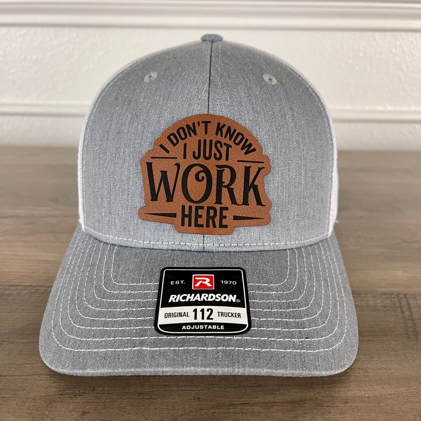 I Don't Know, I Just Work Here Funny Leather Patch Hat Grey/White - Hollow Point Society - Patch Hat