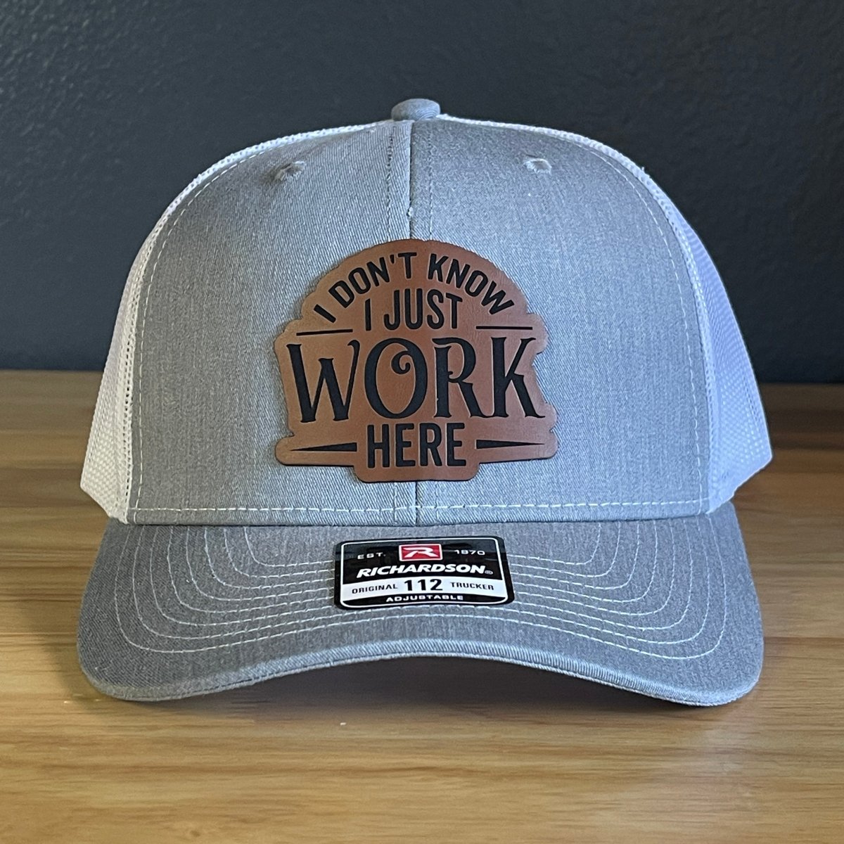 I Don't Know, I Just Work Here Funny Leather Patch Hat Grey/White - Hollow Point Society - Patch Hat