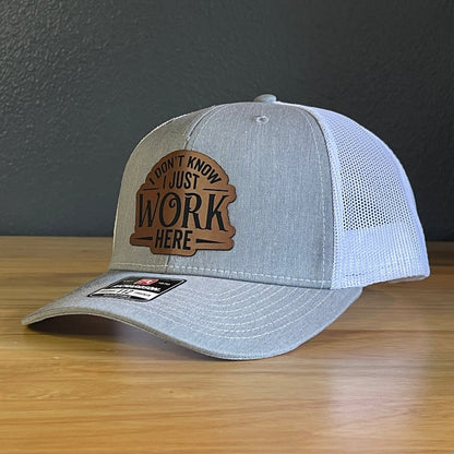 I Don't Know, I Just Work Here Funny Leather Patch Hat Grey/White - Hollow Point Society - Patch Hat