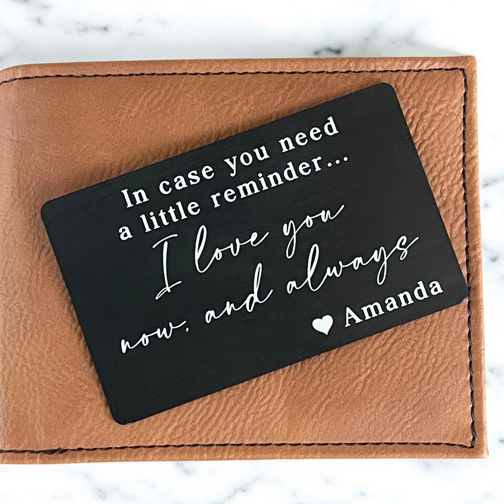 I Love You Now & Always Personalized Engraved Metal Wallet Card - Valentine Gift for Boyfriend or Husband - Hollow Point Society - Wallet Card