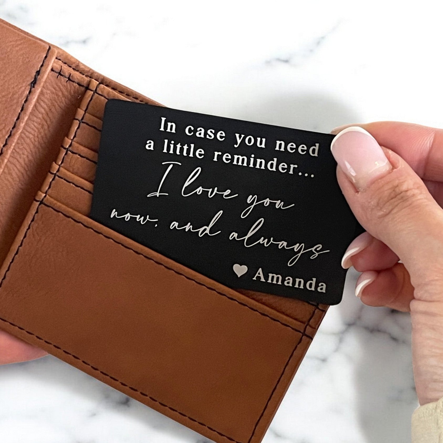 I Love You Now & Always Personalized Engraved Metal Wallet Card - Valentine Gift for Boyfriend or Husband - Hollow Point Society - Wallet Card