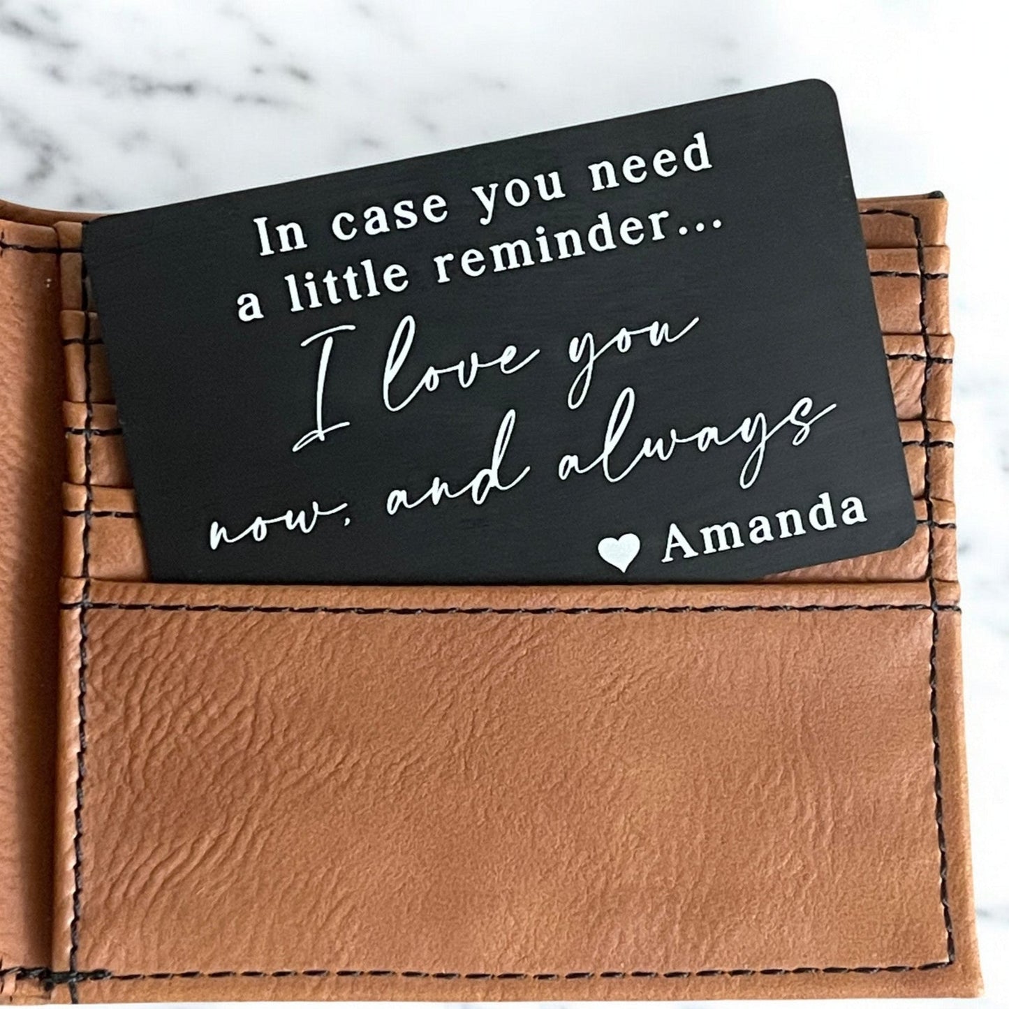 I Love You Now & Always Personalized Engraved Metal Wallet Card - Valentine Gift for Boyfriend or Husband - Hollow Point Society - Wallet Card