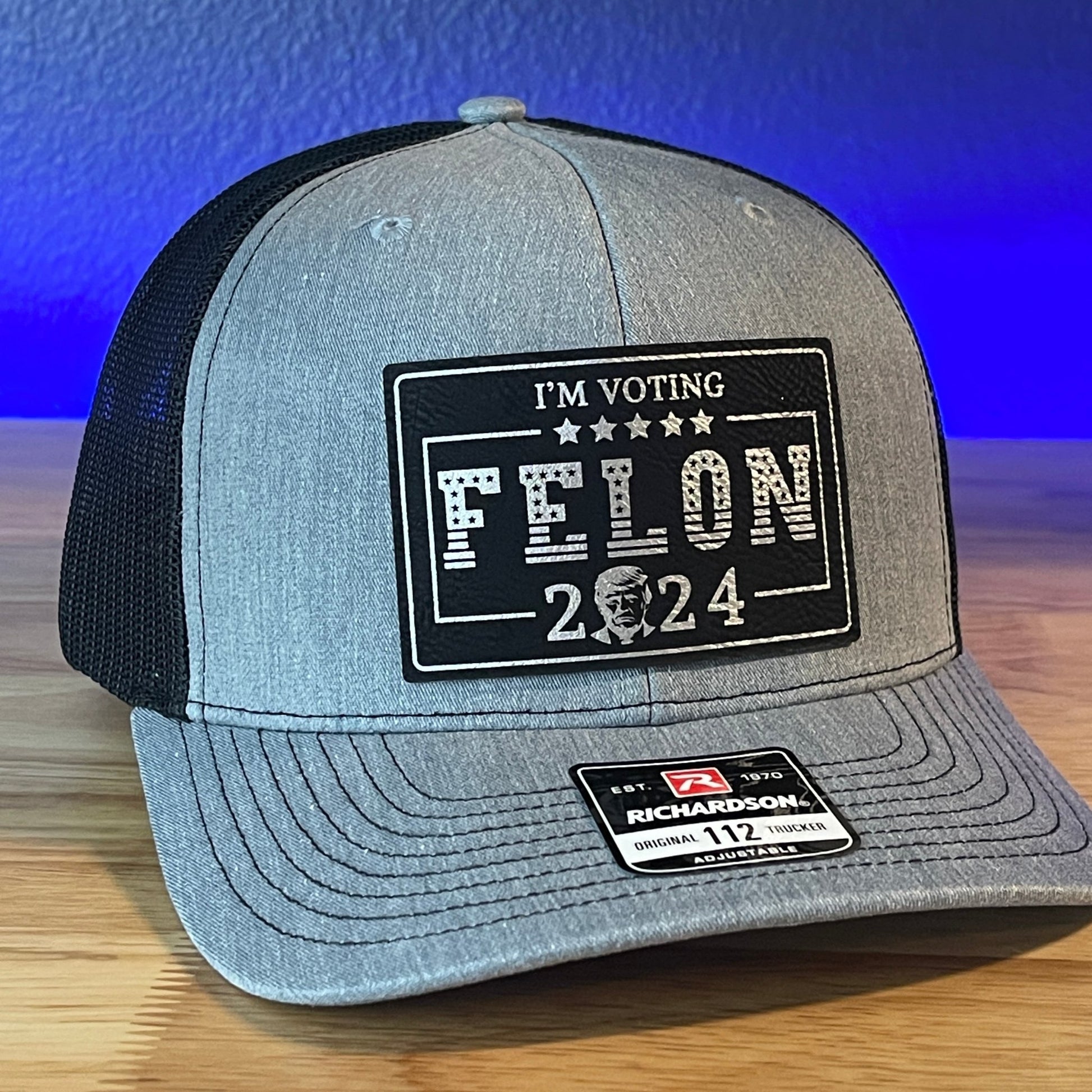 I'm Voting FELON Trump 2024 Rectangular Trucker Hat Leather Patch Hat Black/Silver - Hollow Point Society - Patch Hat