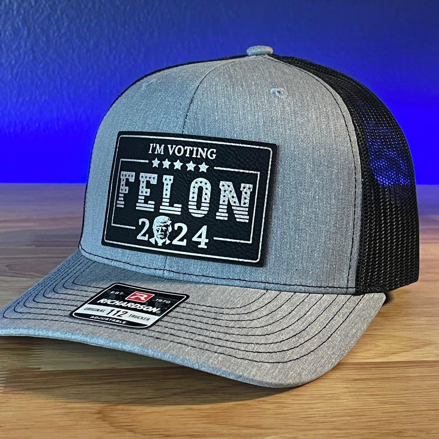 I'm Voting FELON Trump 2024 Rectangular Trucker Hat Leather Patch Hat Black/Silver - Hollow Point Society - Patch Hat