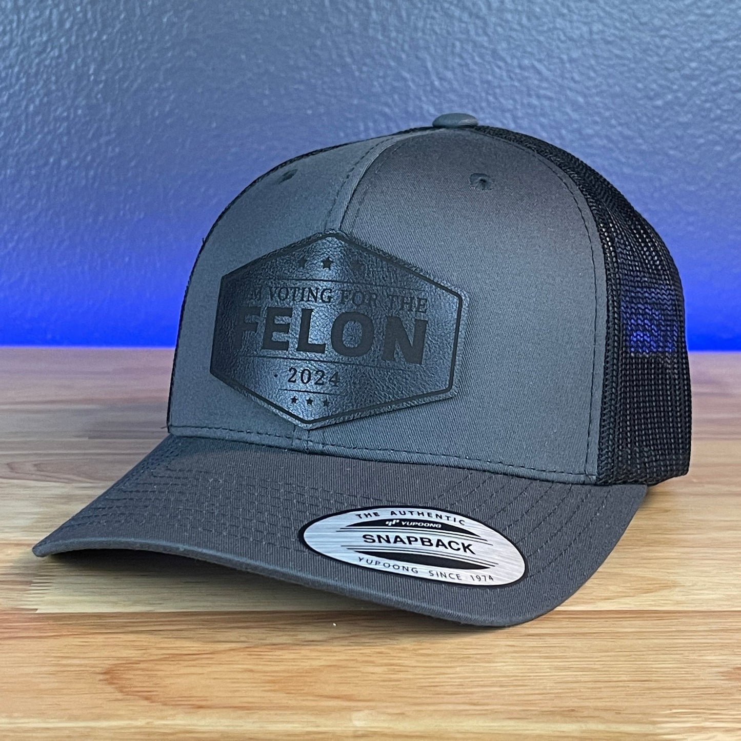 I'M VOTING FOR THE FELON Trump 2024 Leather Patch Hat Black - Hollow Point Society - Patch Hat