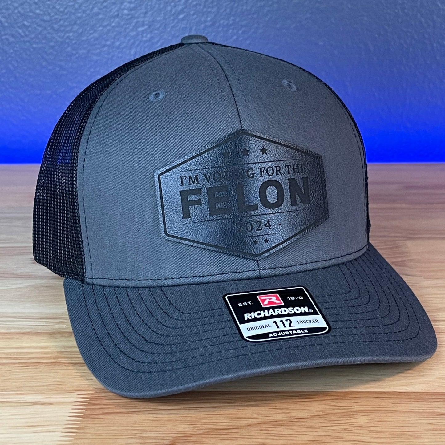 I'M VOTING FOR THE FELON Trump 2024 Leather Patch Hat Black - Hollow Point Society - Patch Hat