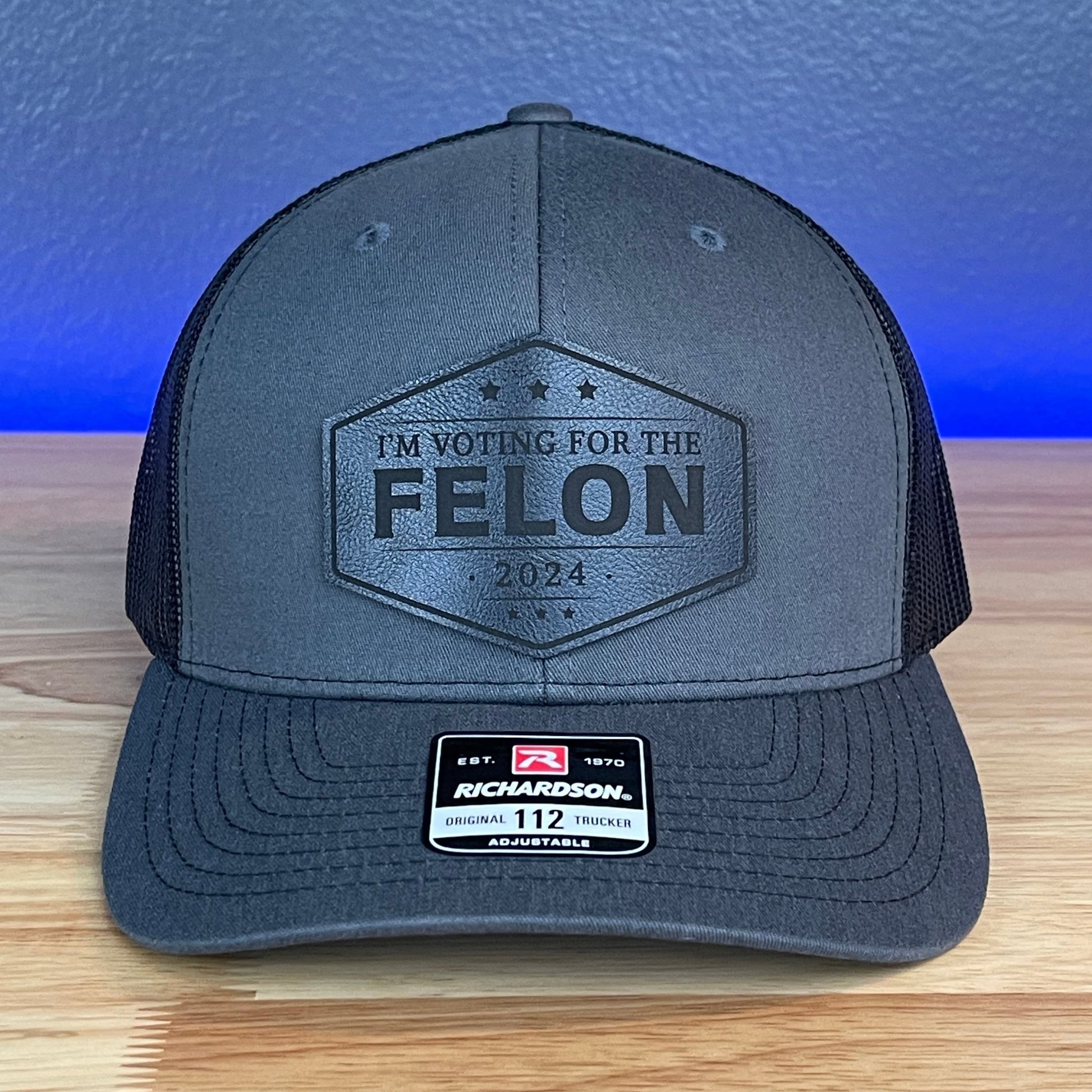 I'M VOTING FOR THE FELON Trump 2024 Leather Patch Hat Black - Hollow Point Society - Patch Hat