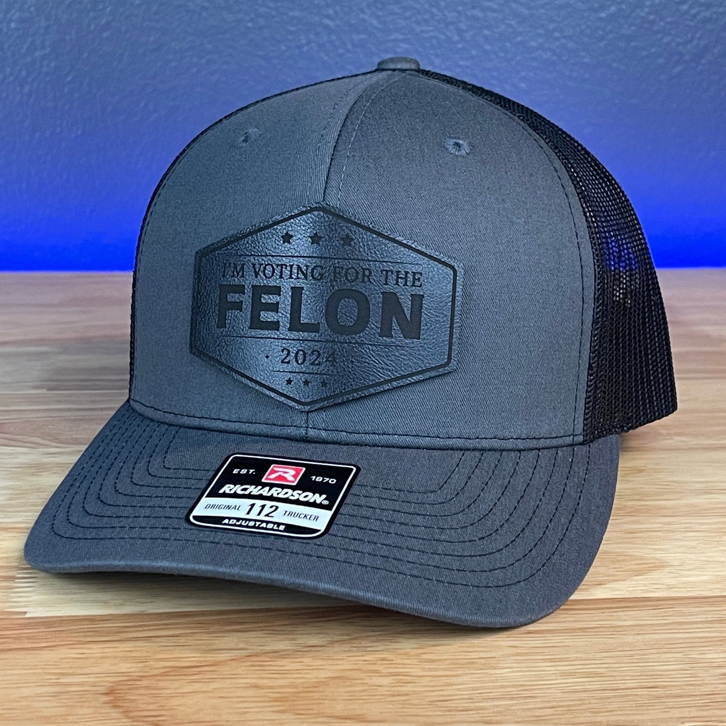 I'M VOTING FOR THE FELON Trump 2024 Leather Patch Hat Black - Hollow Point Society - Patch Hat