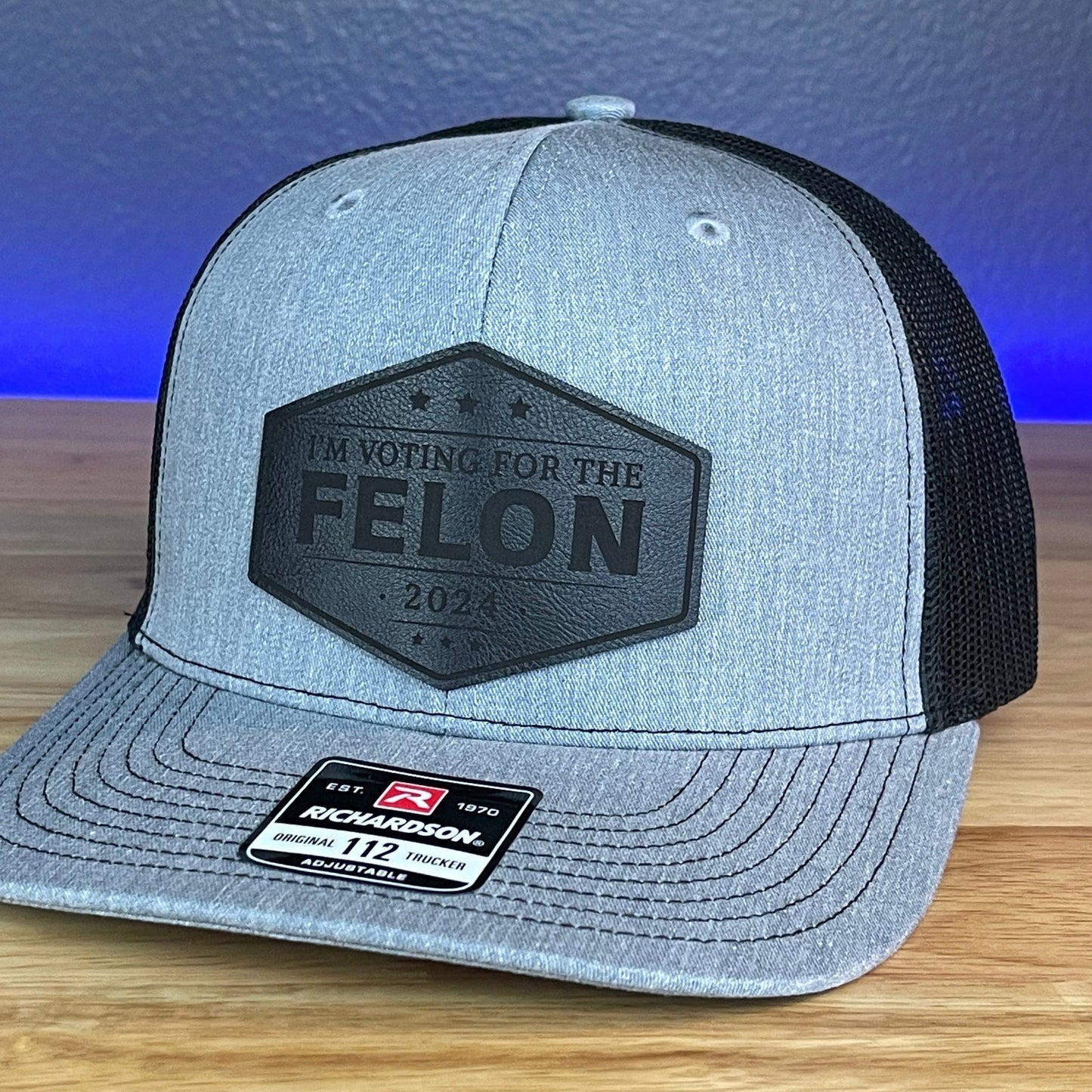 I'M VOTING FOR THE FELON Trump 2024 Leather Patch Hat Black - Hollow Point Society - Patch Hat