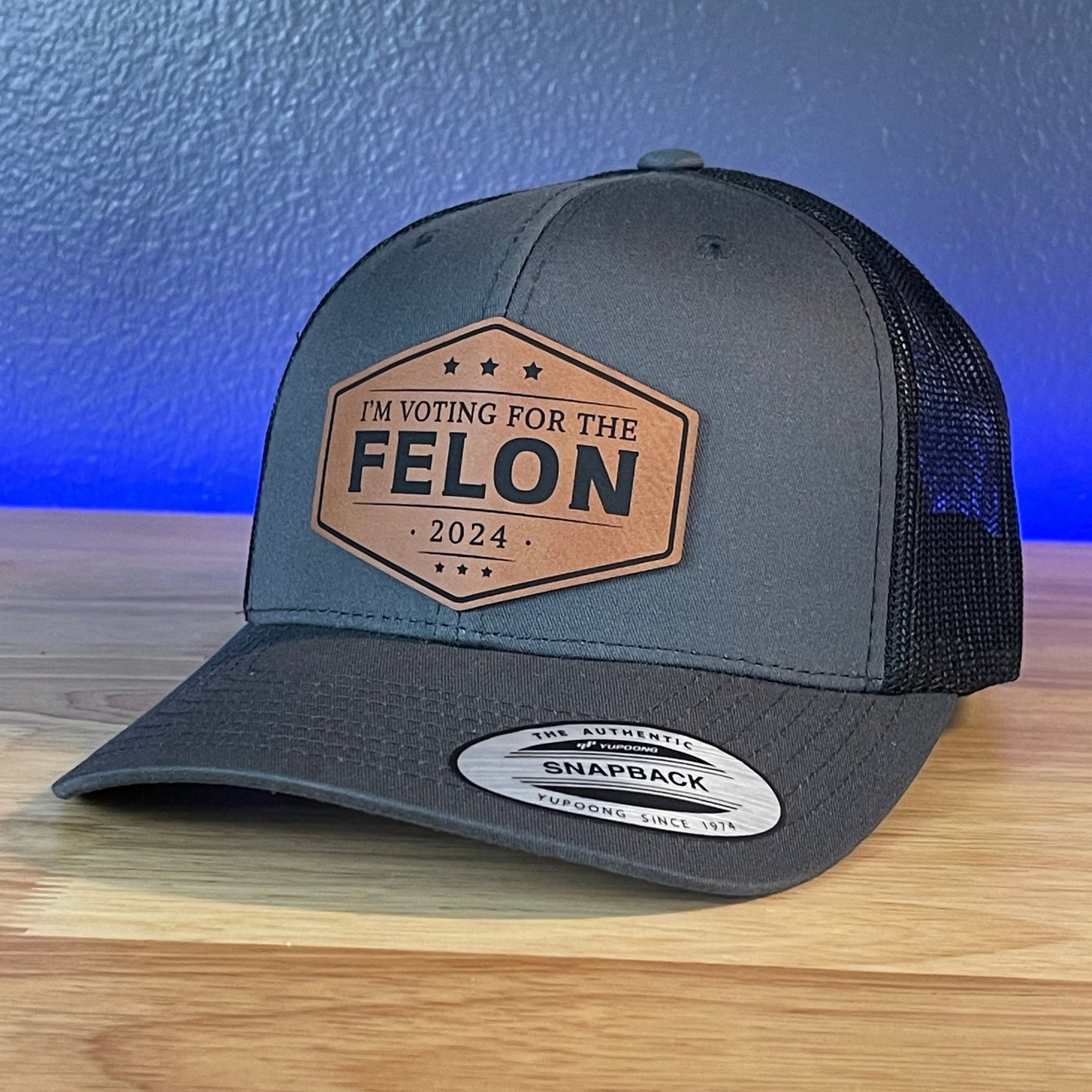 I'M VOTING FOR THE FELON Trump 2024 Leather Patch Hat Rawhide - Hollow Point Society - Patch Hat