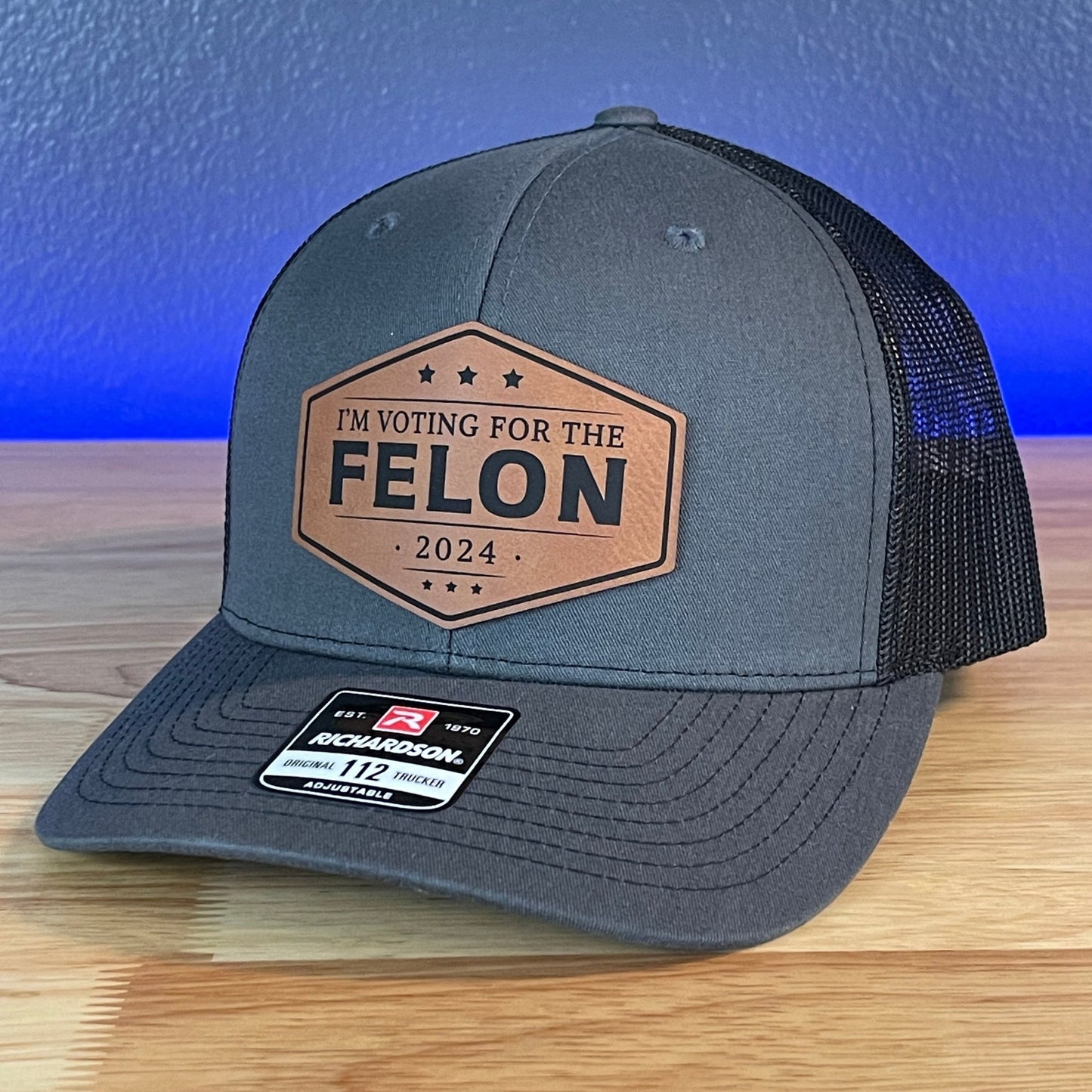 I'M VOTING FOR THE FELON Trump 2024 Leather Patch Hat Rawhide - Hollow Point Society - Patch Hat