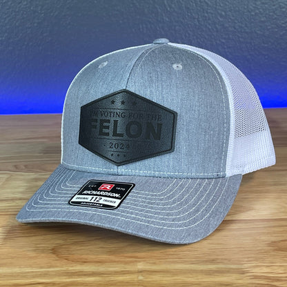 I'M VOTING FOR THE FELON Trump 2024 Leather Patch SnapBack Trucker Hat Black - Hollow Point Society - Patch Hat