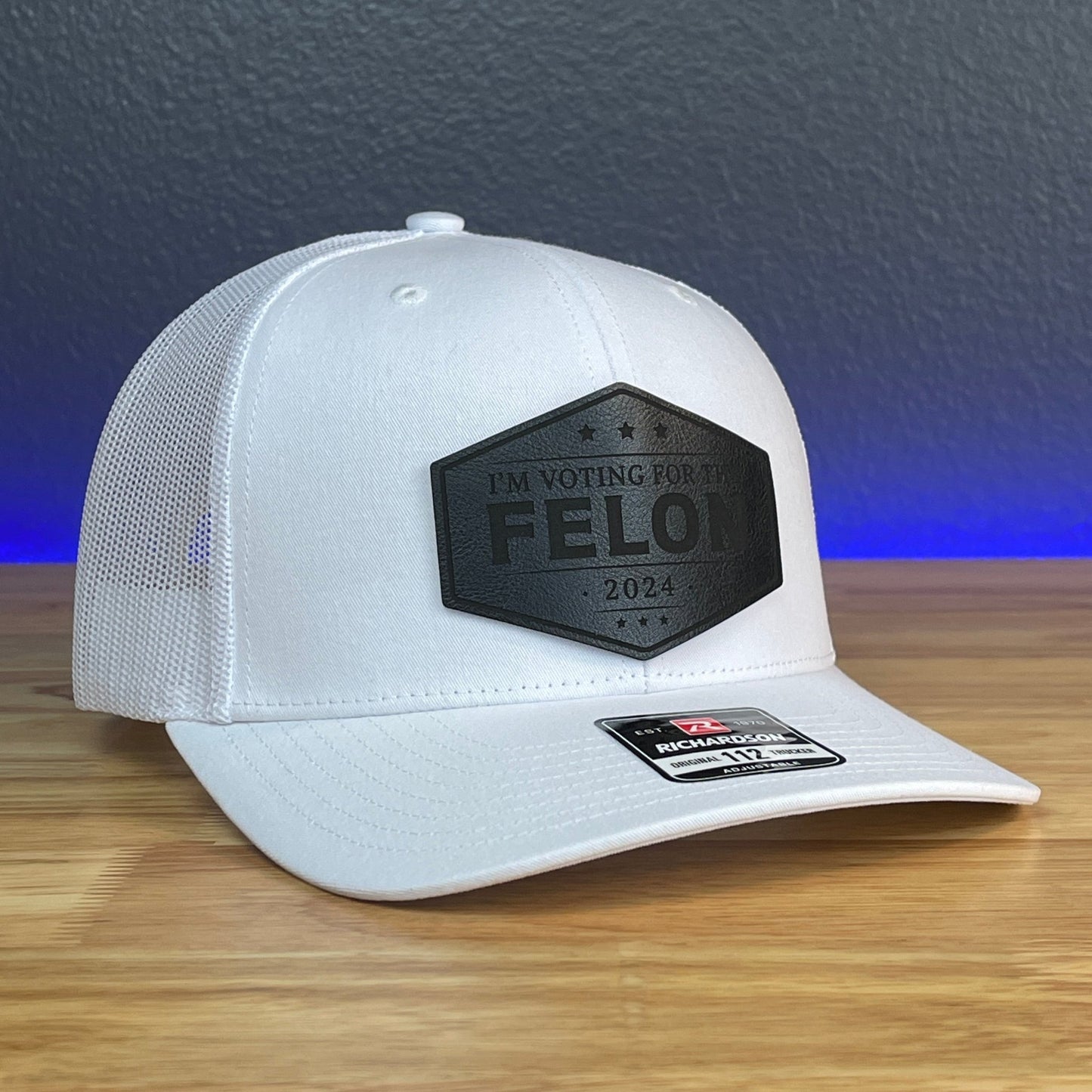 I'M VOTING FOR THE FELON Trump 2024 Leather Patch SnapBack Trucker Hat Black - Hollow Point Society - Patch Hat