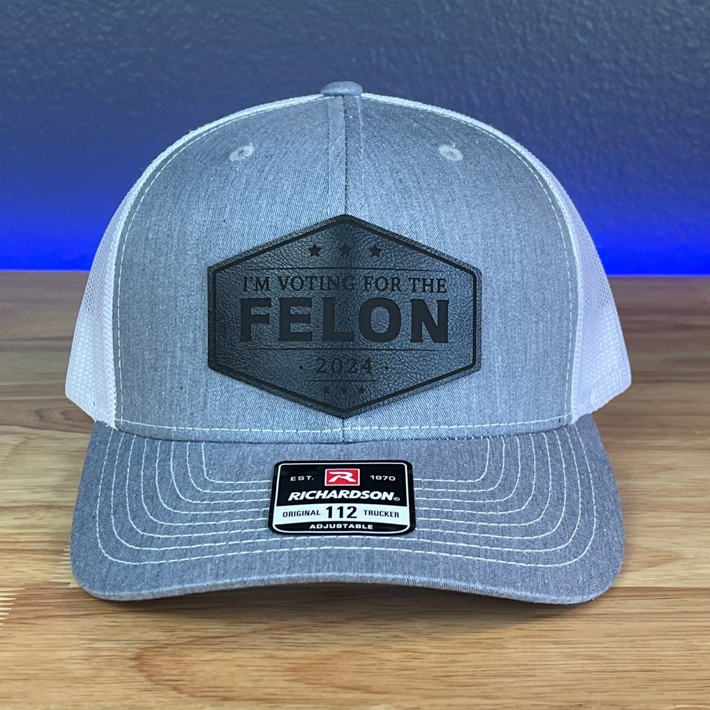 I'M VOTING FOR THE FELON Trump 2024 Leather Patch SnapBack Trucker Hat Black - Hollow Point Society - Patch Hat