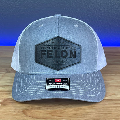 I'M VOTING FOR THE FELON Trump 2024 Leather Patch SnapBack Trucker Hat Black - Hollow Point Society - Patch Hat