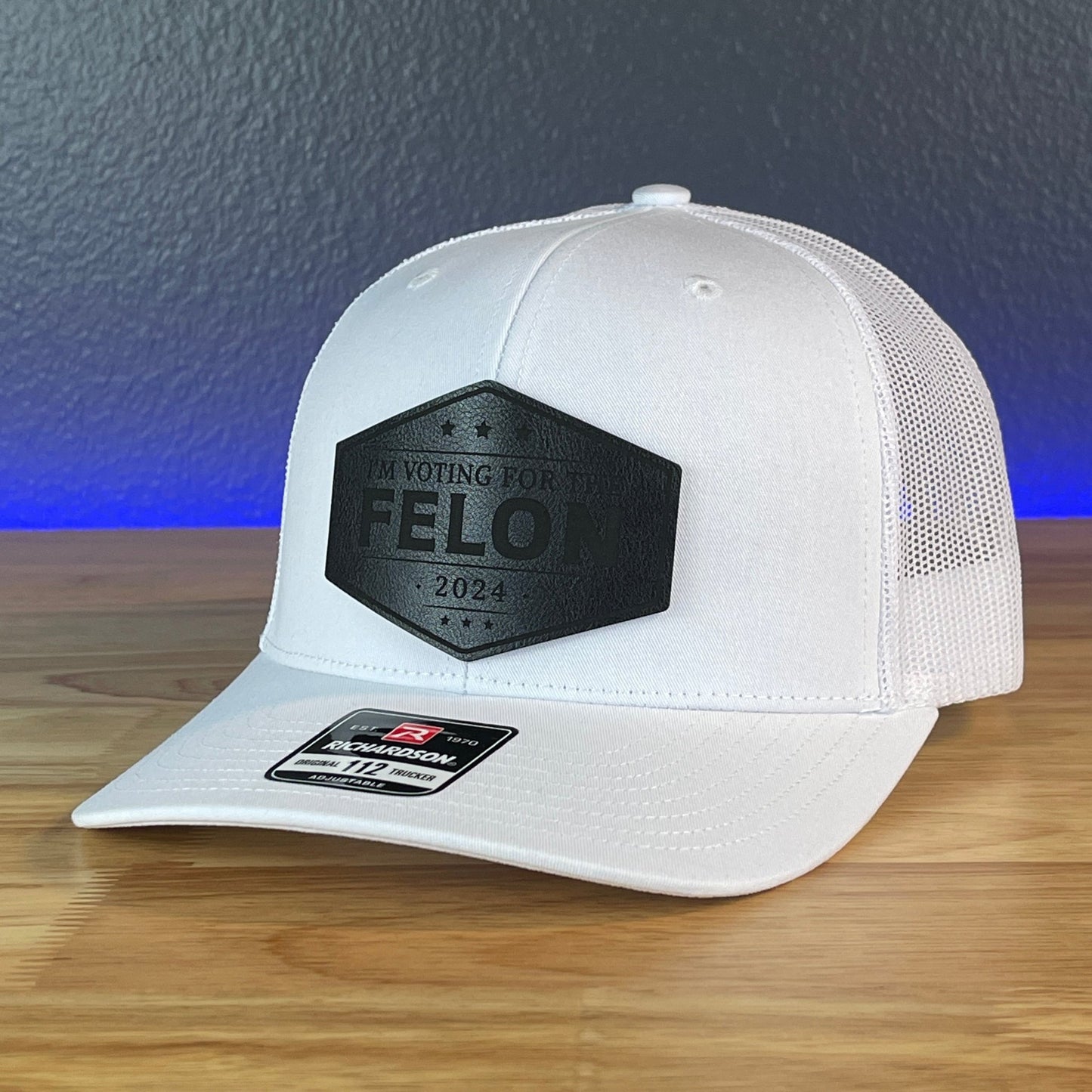 I'M VOTING FOR THE FELON Trump 2024 Leather Patch SnapBack Trucker Hat Black - Hollow Point Society - Patch Hat