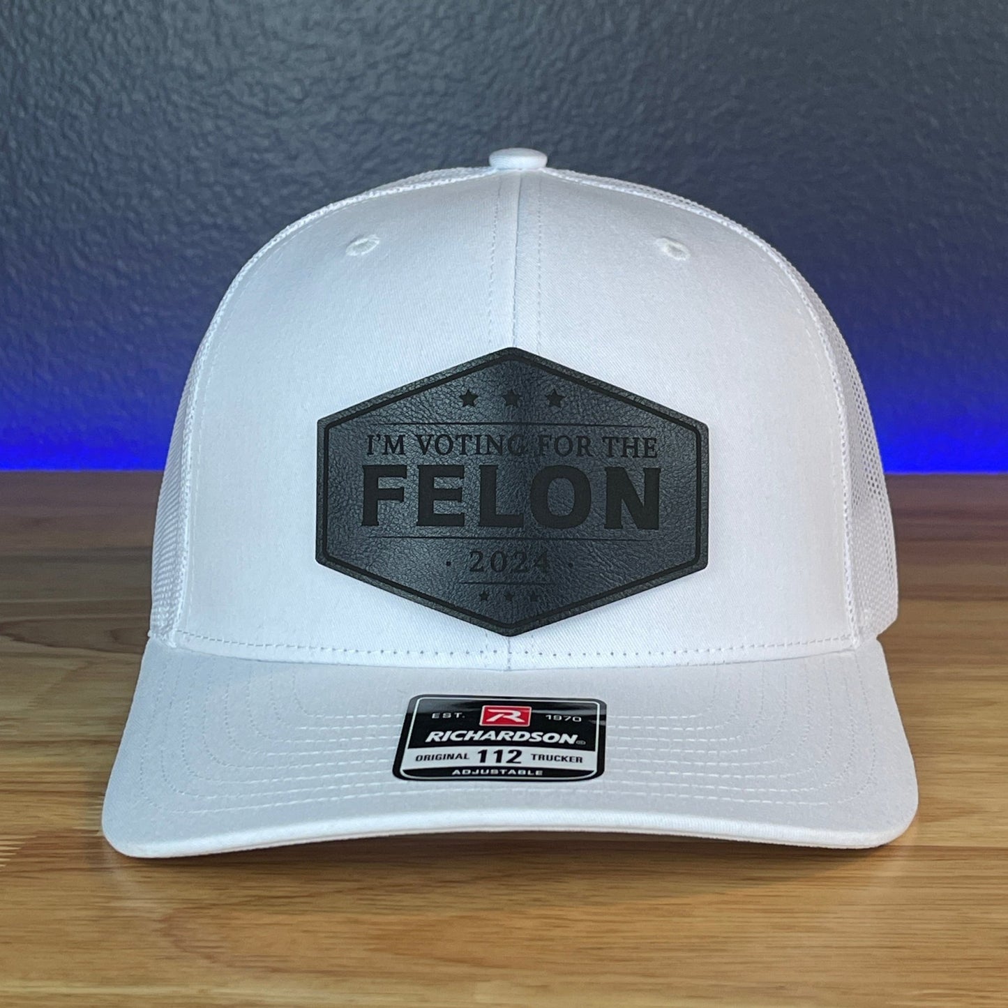 I'M VOTING FOR THE FELON Trump 2024 Leather Patch SnapBack Trucker Hat Black - Hollow Point Society - Patch Hat