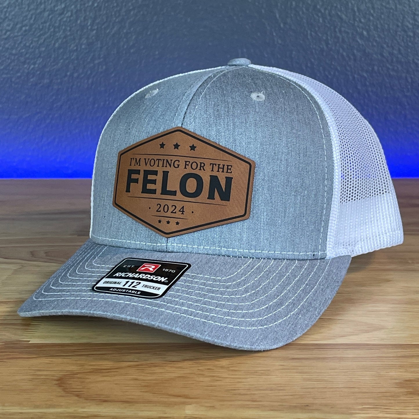 I'M VOTING FOR THE FELON Trump 2024 Leather Patch SnapBack Trucker Hat Rawhide - Hollow Point Society - Patch Hat