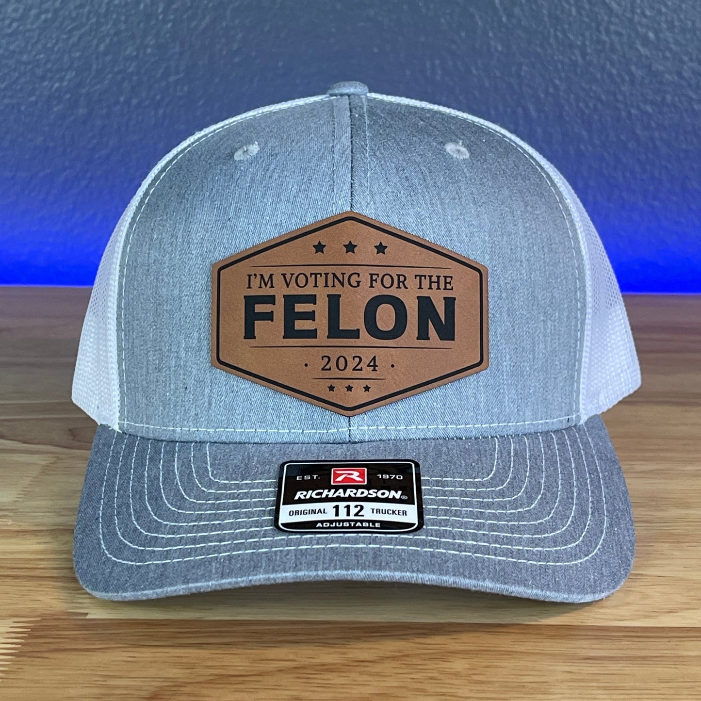 I'M VOTING FOR THE FELON Trump 2024 Leather Patch SnapBack Trucker Hat Rawhide - Hollow Point Society - Patch Hat