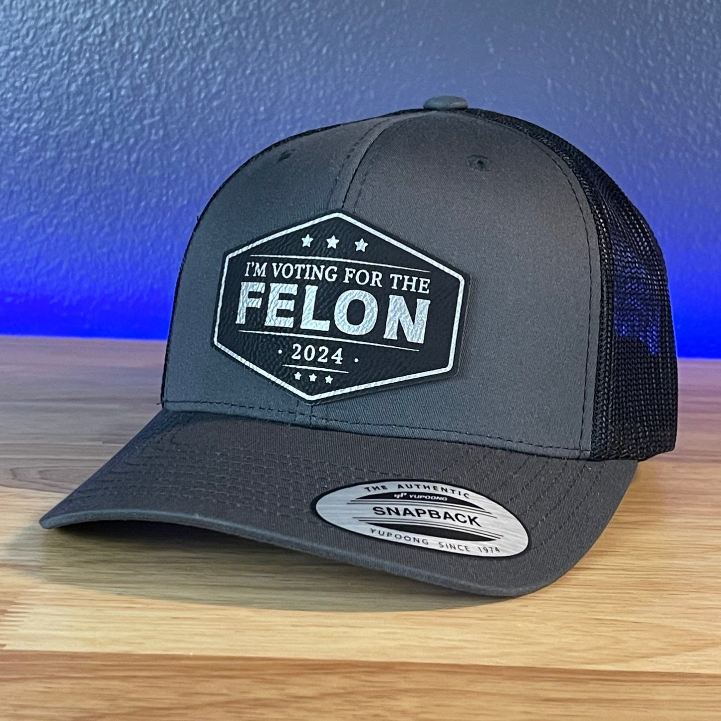 I'M VOTING FOR THE FELON Trump 2024 Patriotic Leather Patch Hat Black/Silver Patch - Hollow Point Society - Patch Hat