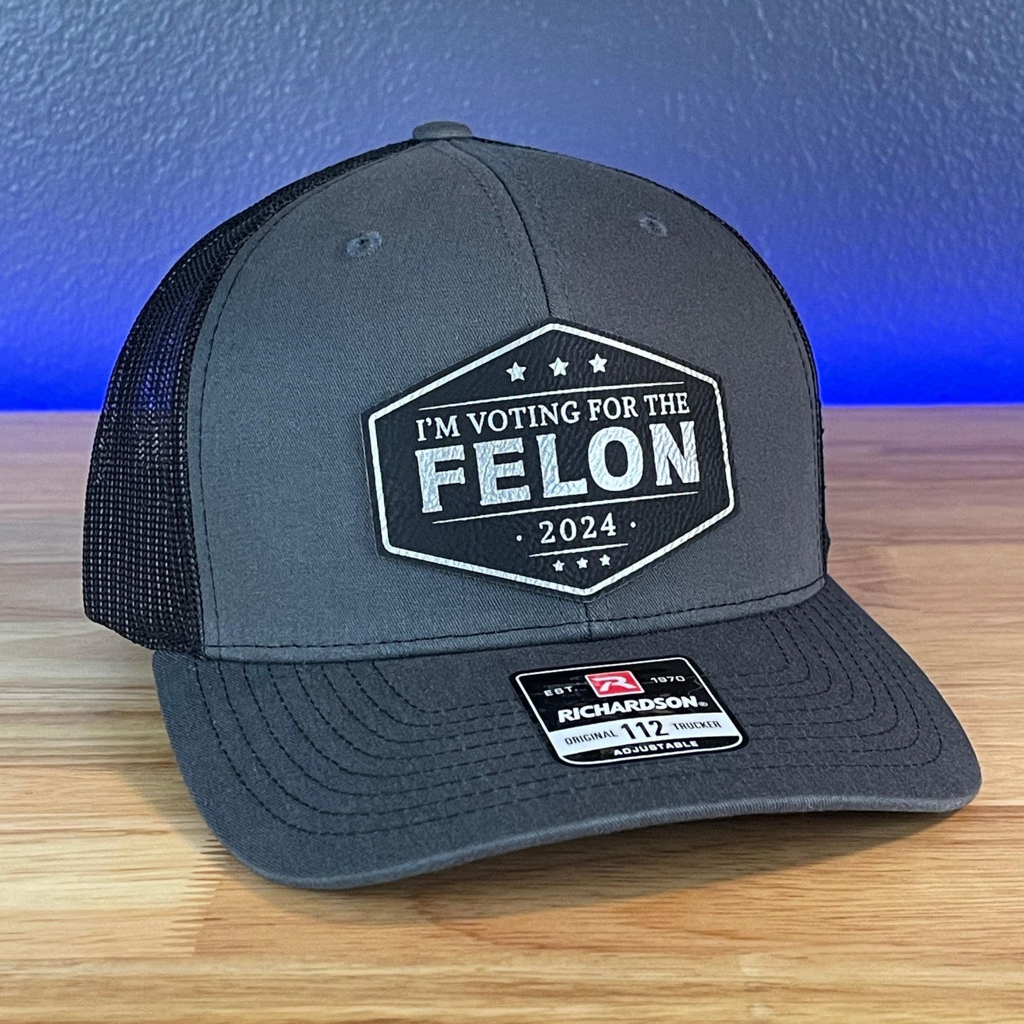 I'M VOTING FOR THE FELON Trump 2024 Patriotic Leather Patch Hat Black/Silver Patch - Hollow Point Society - Patch Hat