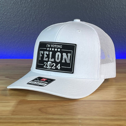 I'M VOTING FOR THE FELON Trump 2024 Rectangular Leather Patch SnapBack Trucker Hat - Hollow Point Society - Patch Hat