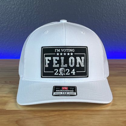 I'M VOTING FOR THE FELON Trump 2024 Rectangular Leather Patch SnapBack Trucker Hat - Hollow Point Society - Patch Hat