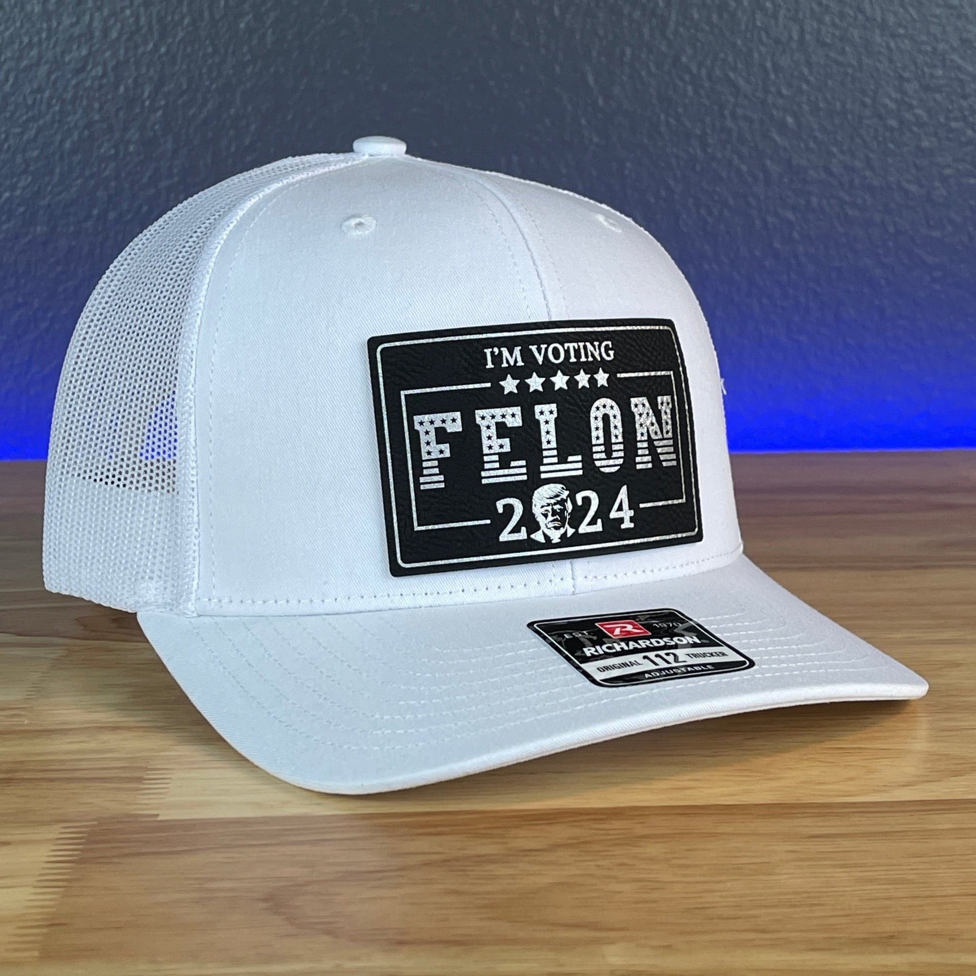 I'M VOTING FOR THE FELON Trump 2024 Rectangular Leather Patch SnapBack Trucker Hat - Hollow Point Society - Patch Hat