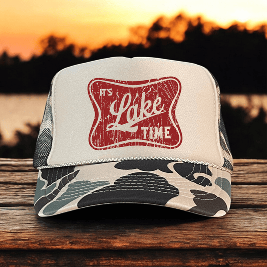 It's Lake Time Summer Country Classic Foam Trucker Hat Tan/Camo - Hollow Point Society - Trucker Hat