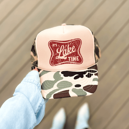 It's Lake Time Summer Country Classic Foam Trucker Hat Tan/Camo - Hollow Point Society - Trucker Hat