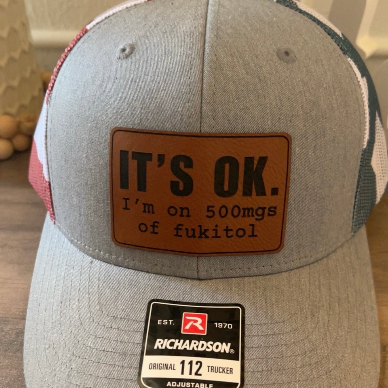 It's Ok I'm On 500mgs of Fukitol Leather Patch Hat Stars & Stripes - Hollow Point Society - Patch Hat