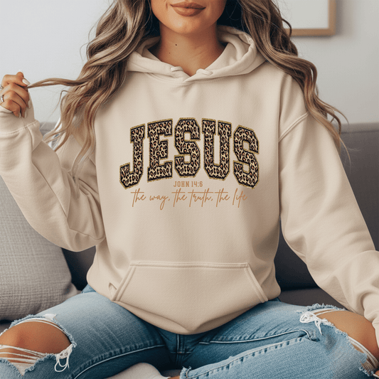 Jesus The Way The Truth The Life (John 14:6) Leopard Sweater Women's Christian Hooded Sweatshirt - Hollow Point Society - Sweater