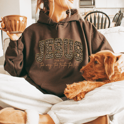 Jesus The Way The Truth The Life (John 14:6) Leopard Sweater Women's Christian Hooded Sweatshirt - Hollow Point Society - Sweater